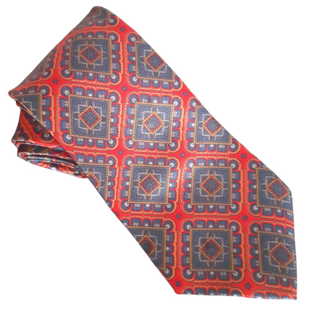 ⚡️BUY 3 for $55⚡️ Grafton & Co Silk Men's Tie, Ornate Square Multicolour Pattern - Picture 6 of 16